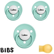 Bibs de Lux sutter med navn (Mint - HK) Runde Latex str.2, 3 pack